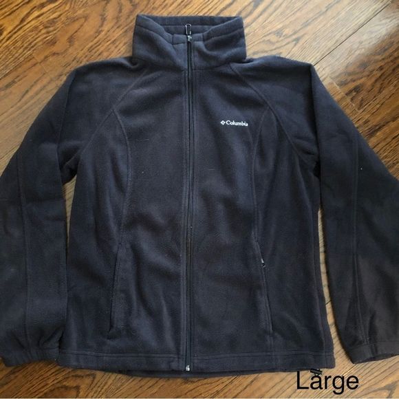 COLUMBIA Women’s Black Full Zipper Fleece Sweatshirt Zip Pockets Size Large - Picture 1 of 5
